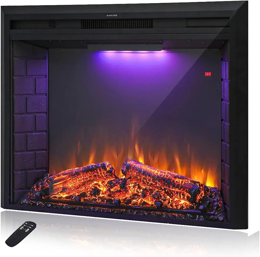 43'' Electric Fireplace Insert, Retro Recessed Fireplace Heater W/ Fire Cracking Sound, Remote Control & Timer, 750/1500W, Black