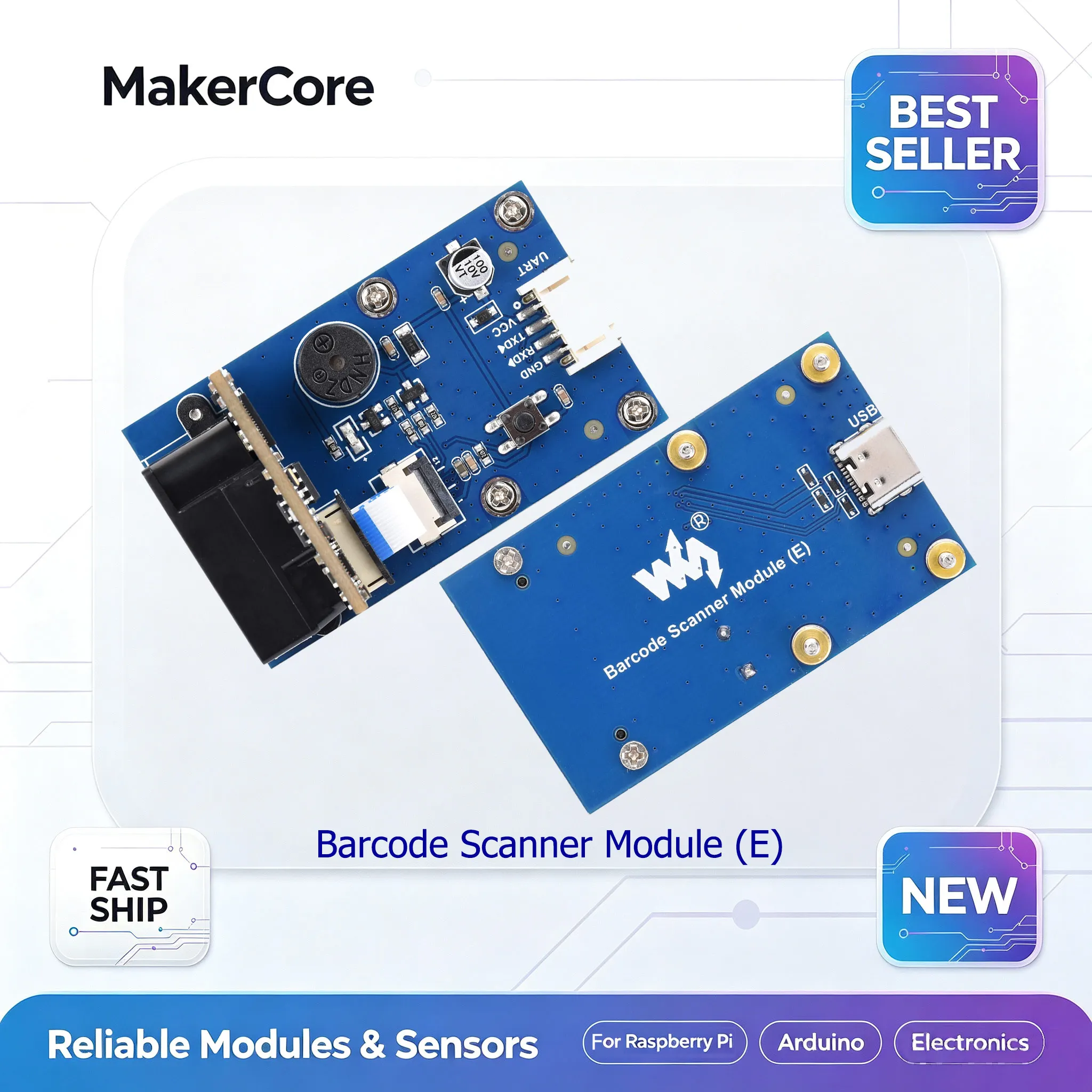 2D Code Scanner Module E - Barcode Scanner Module with Metal DPM Code Recognition Onboard USB And UART Interface for Industrial