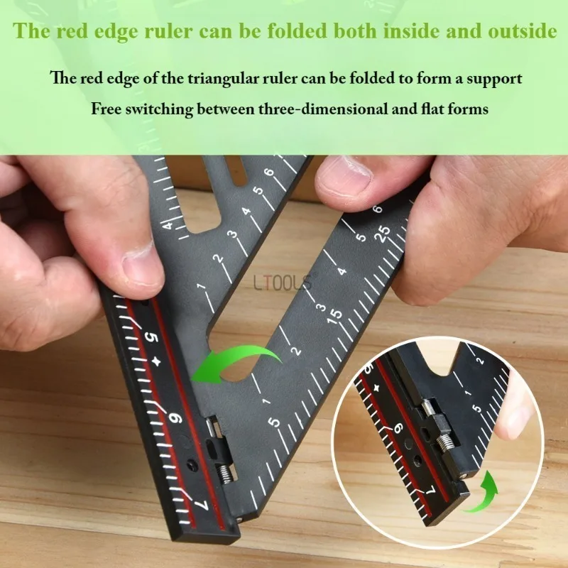 Multi Functional Triangular Ruler with Foldable Backrest and Thick Wooden Tool Right Angle 90 Degree Backrest 45 Degree Ruler