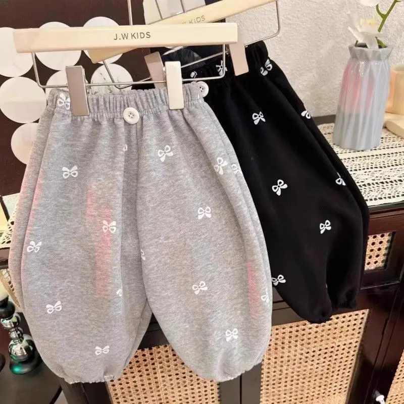 2026 Kinderhose Frühling und Herbst Bestseller Hochwertige Mädchen-Haremshose Koreanische Bedruckte Schleifen Baby Mädchen Gerade Hose – Detail 7
