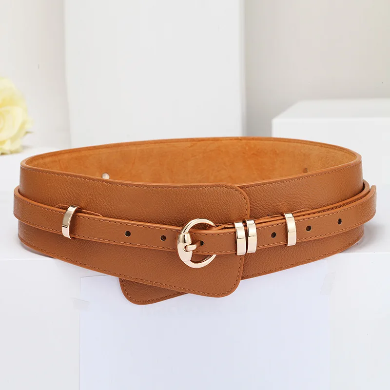 97cm 102cm New Design Women Needle Buckle Lychee Fashion Wide Belt Windbreaker Waist Cowhide Sealing Black Khaki Long 70-78cm