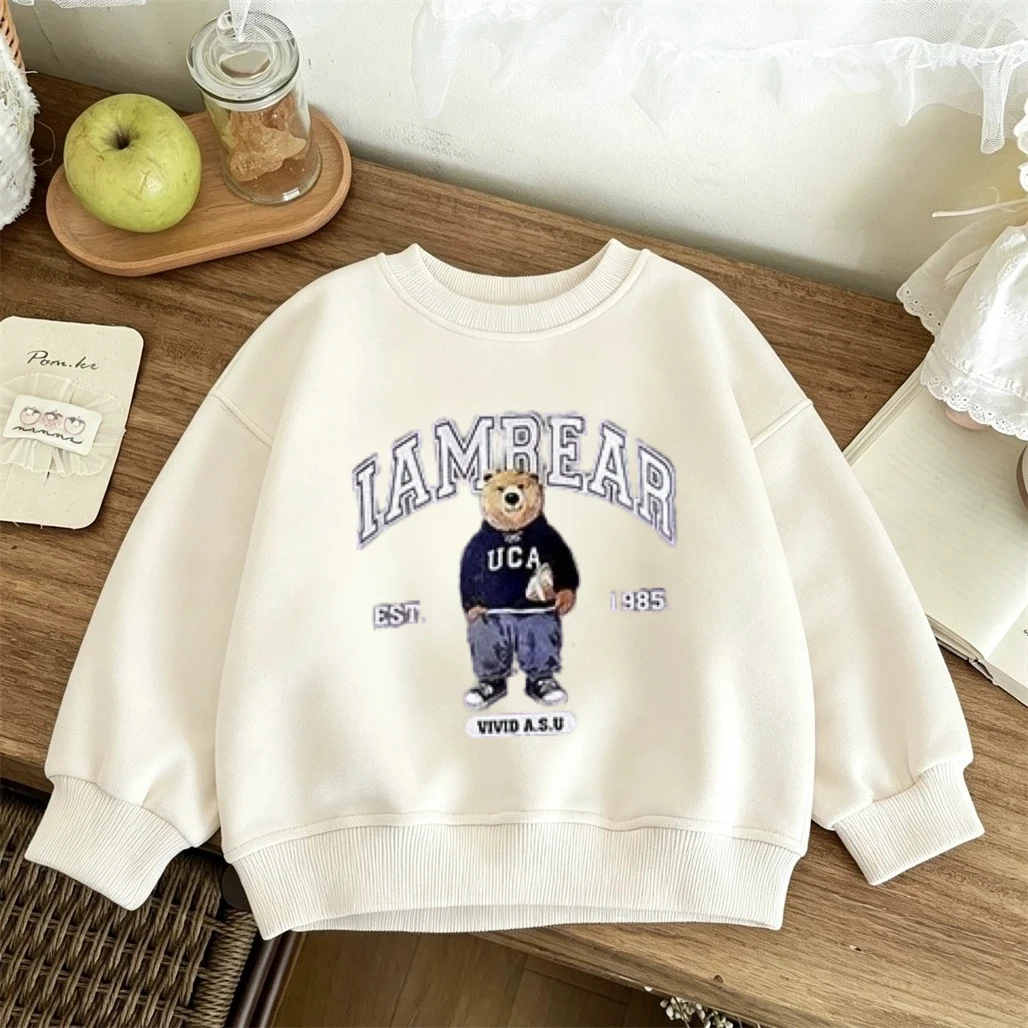 Printing Sweatshirts Children Round Neck Pullovers Little Bear Printed Tops Loose Casual Hoodies 2026 Kids Spring Autumn Wear