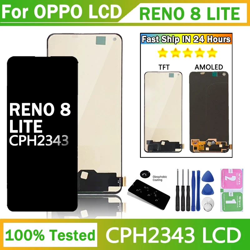 6,43-calowy ekran wyświetlacza dla OPPO Reno 8 Lite CPH2343 Zespół digitizera ekranu dotykowego LCD dla Oppo Reno8 Lite 8Lite LCD Frame