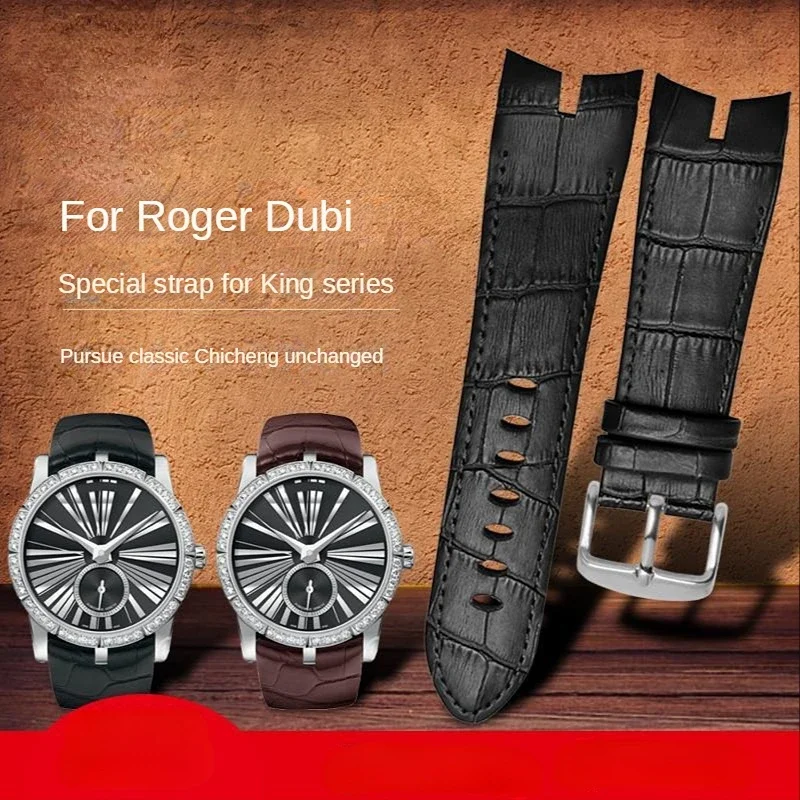 

For Roger Dubi Leather Strap Excalibur King Series Watch Accessories Arc Concave Interface 26mm