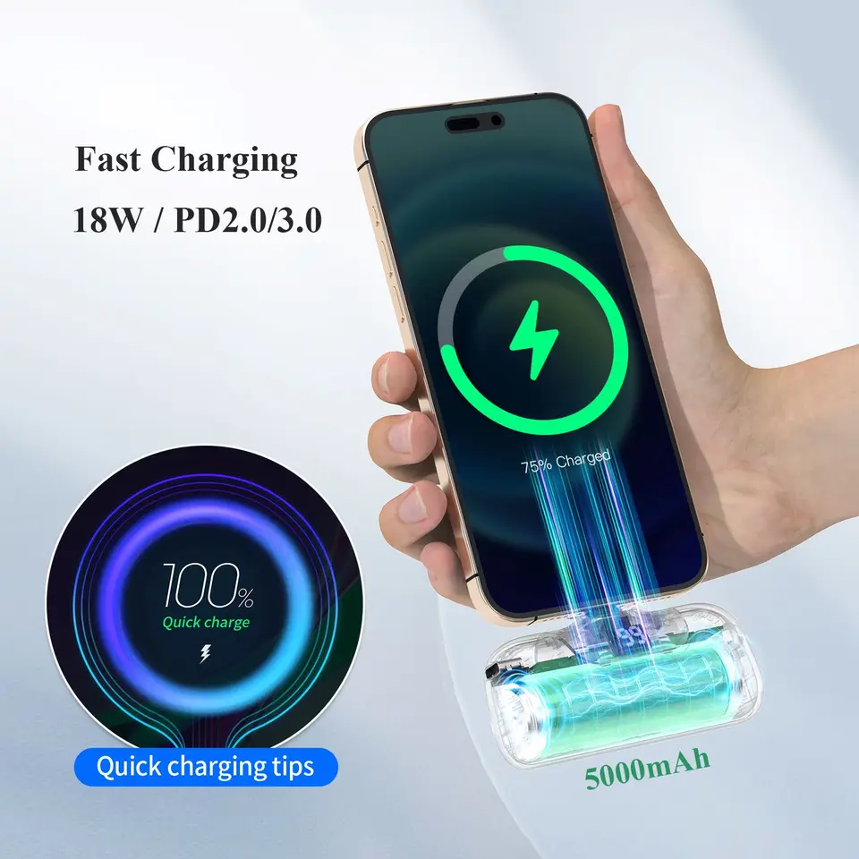 Cargador portátil 5000mAh de carga rápida mini power bank tipo C para HUAWEI iPhone Samsung Xiaomi Redmi batería externa 2