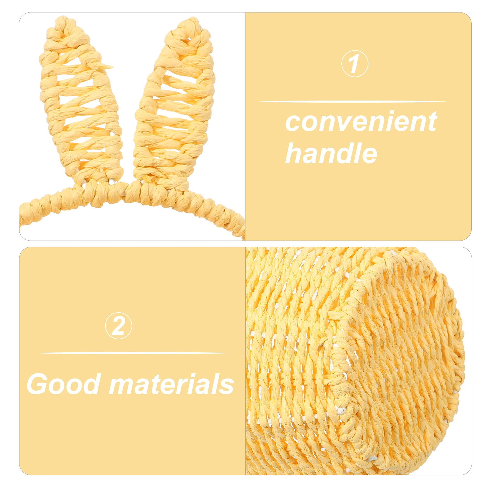 

Adorable Bunny Ear Handle Woven Storage Basket Portable Picnic Fruit Flower Handmade Decorative Large Iron Bowl Multi-Function