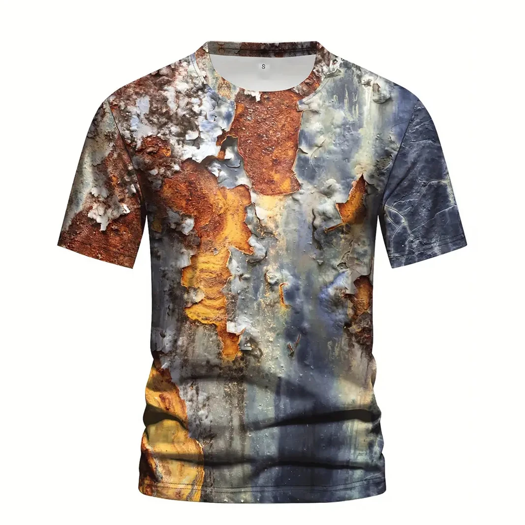 

Men's 3d Rust Graphic Print Short Sleeve T-Shirts Casual Elastic O Neck Tops For Men's Outdoor Activities Oversized Clothing