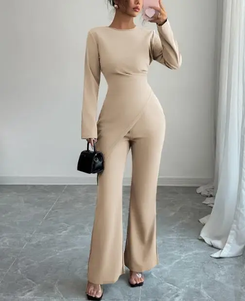 

Women's Clothing 2025 Autumn and Winter Casual Simple Long Sleeved T-Shirt Straight Leg Pants Set Elegant Comfortable Pants Set