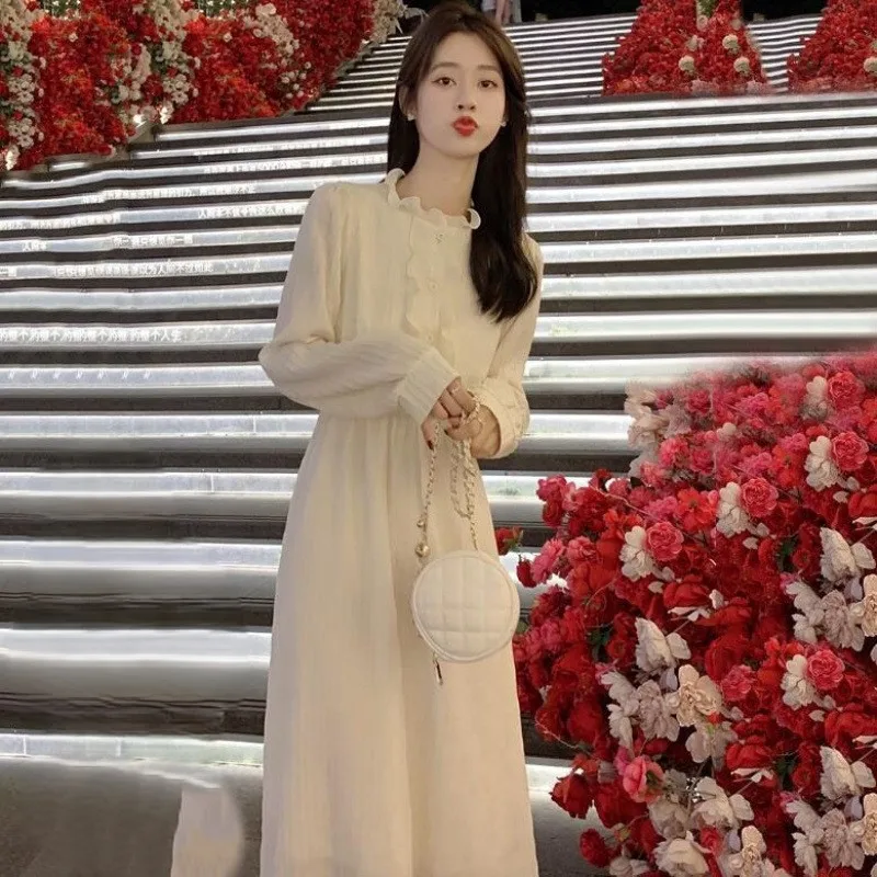 فساتين نسائية فستان نسائي أنيق للحفلات الخريفية من البوليستر بألواح على الوجهين برباط قابل للتنفس مكدس على شكل حرف a مريح #1