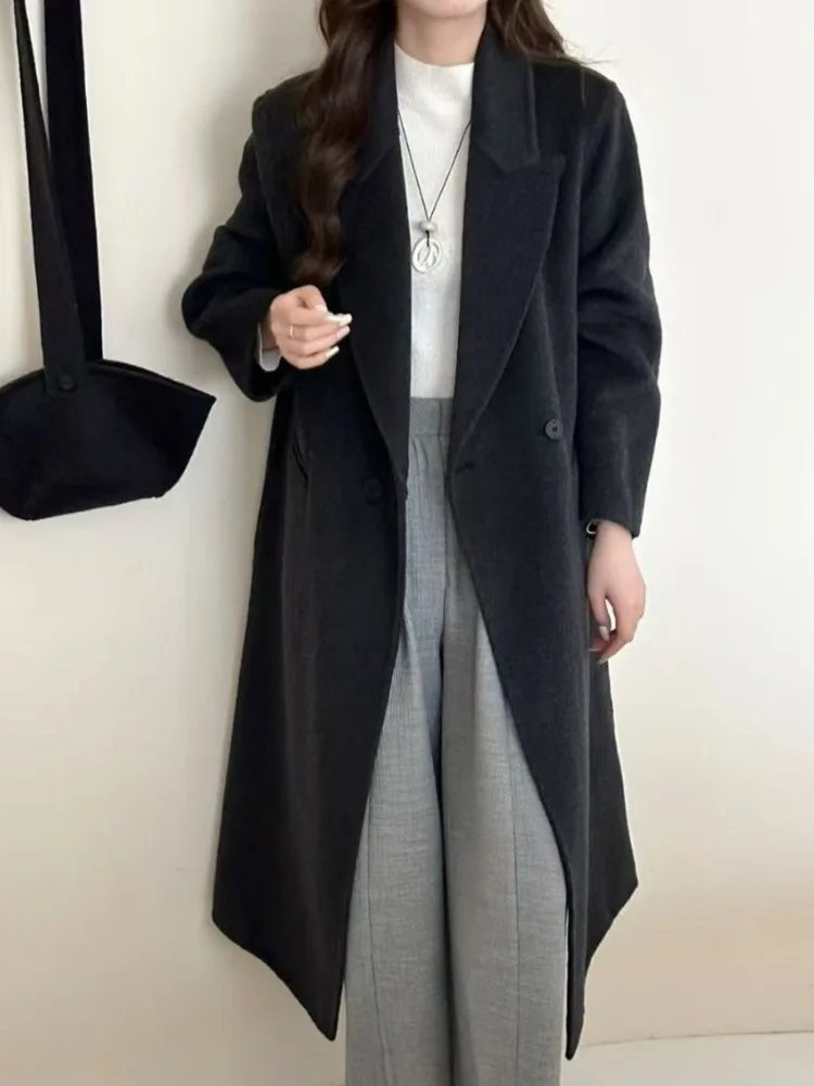 ZMEENNA レディース ロング ウール ブレンド コート ダブルブレスト 暖かい 冬 アウター エレガント ルーズ フィット クリーム ベージュ マキシ ZM4435