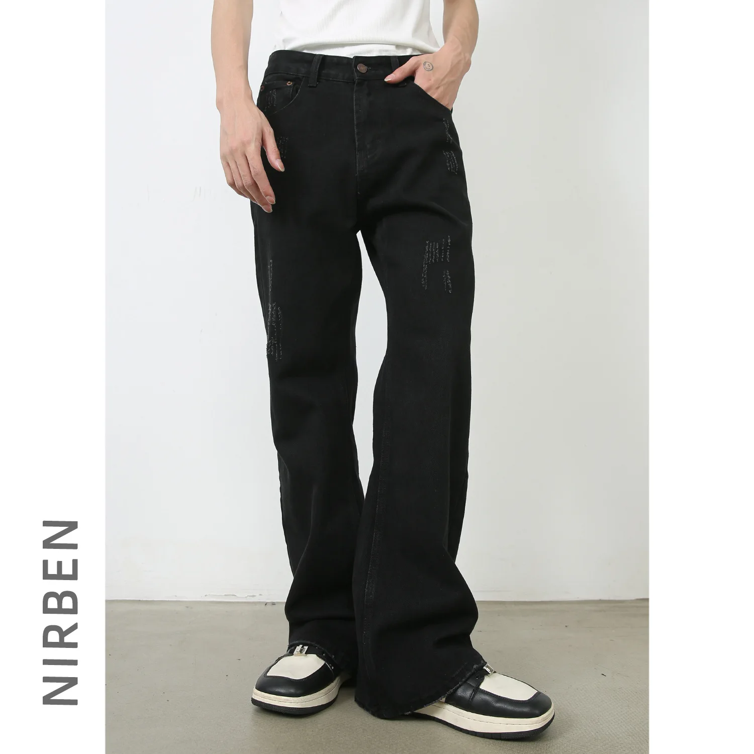 American Jeans Men's Retro Washed Micro-high Street Trendy Brand Versatile Loose Straight-leg Pants