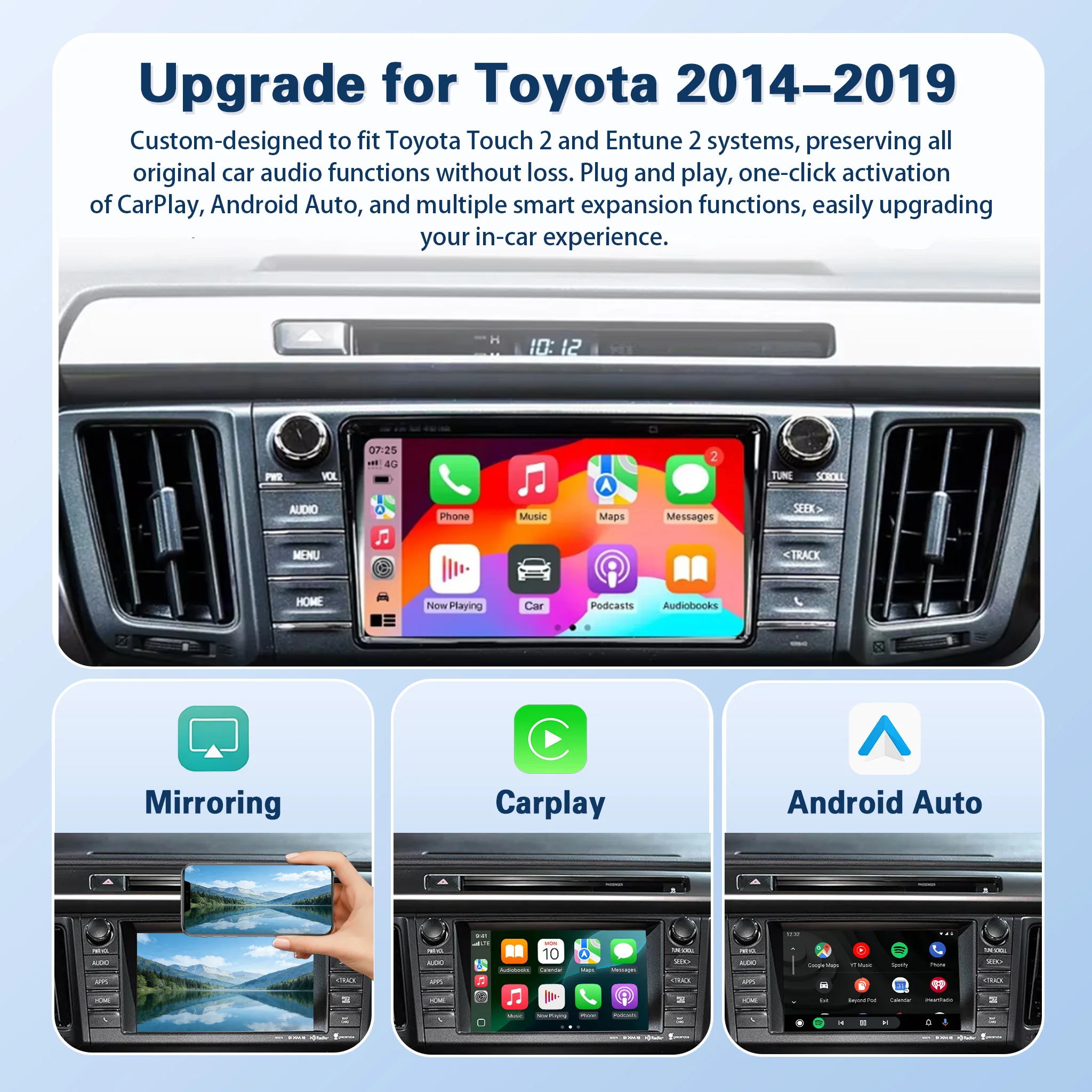 Wireless CarPlay Android Auto Module For TOYOTA 2014-2019 Touch2 Entune2.0 RAV4 Corolla Camry CHR Tacoma Highlander Prius Yaris