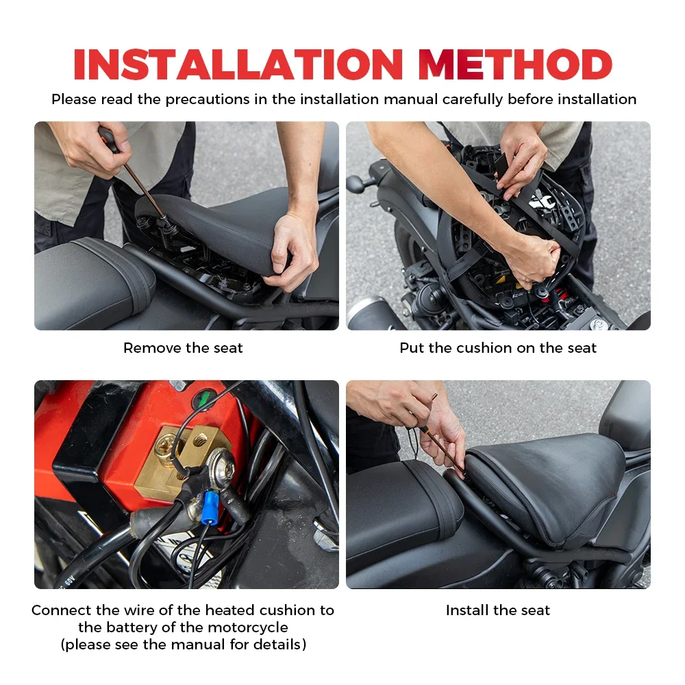 KEMITOUR 12V Motorcycle Heated Seat Cushion Universal For ATV Raptor 700 For R1200GS F800GS MT07 MT09 Winter Warmer Seat Cover