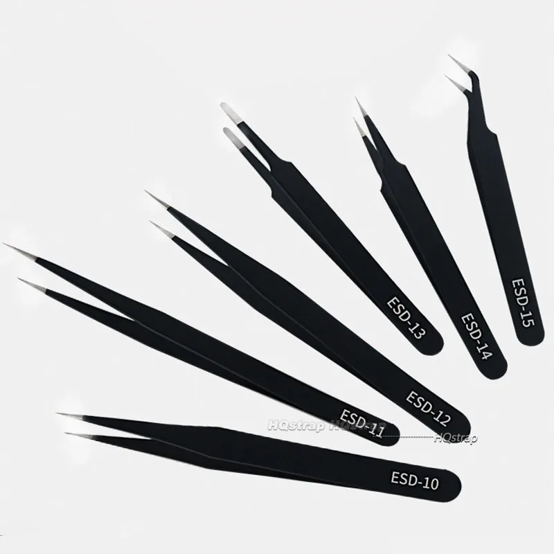 1/6pcs Anti Static Tweezers for Watch Jewelry Mobile Phone Electronics Tweezers Set Precision Industrial Repair Tweezers Tools