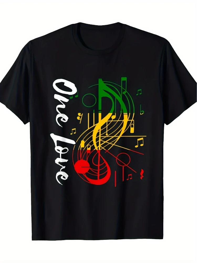 Reggae Graphic- One Love Rastafari pattern design -100% cotton summer casual O-neck short-sleeved men's printed T-shirt.