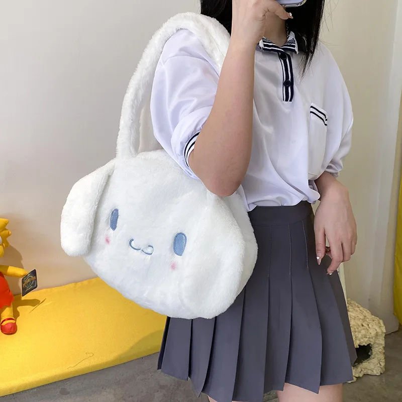 Sac à main en peluche Sanurgente Ins Cinnamoroll pour femmes et filles, jouets en peluche mignons, grand sac à dos de chien à oreilles de dessin animé, sacs à bandoulière Kawaii, cadeaux