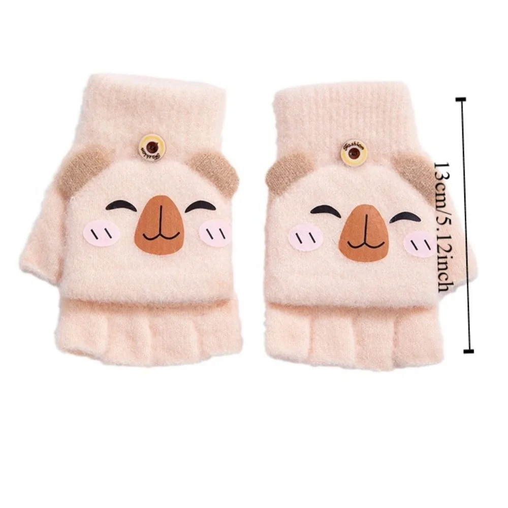 2 paare/satz Koreanischen Stil Halbe Finger Flip Handschuhe Cartoon Warme Capybara Gestrickte Handschuhe Weiche Winddicht Winter Kinder Fäustlinge Radfahren