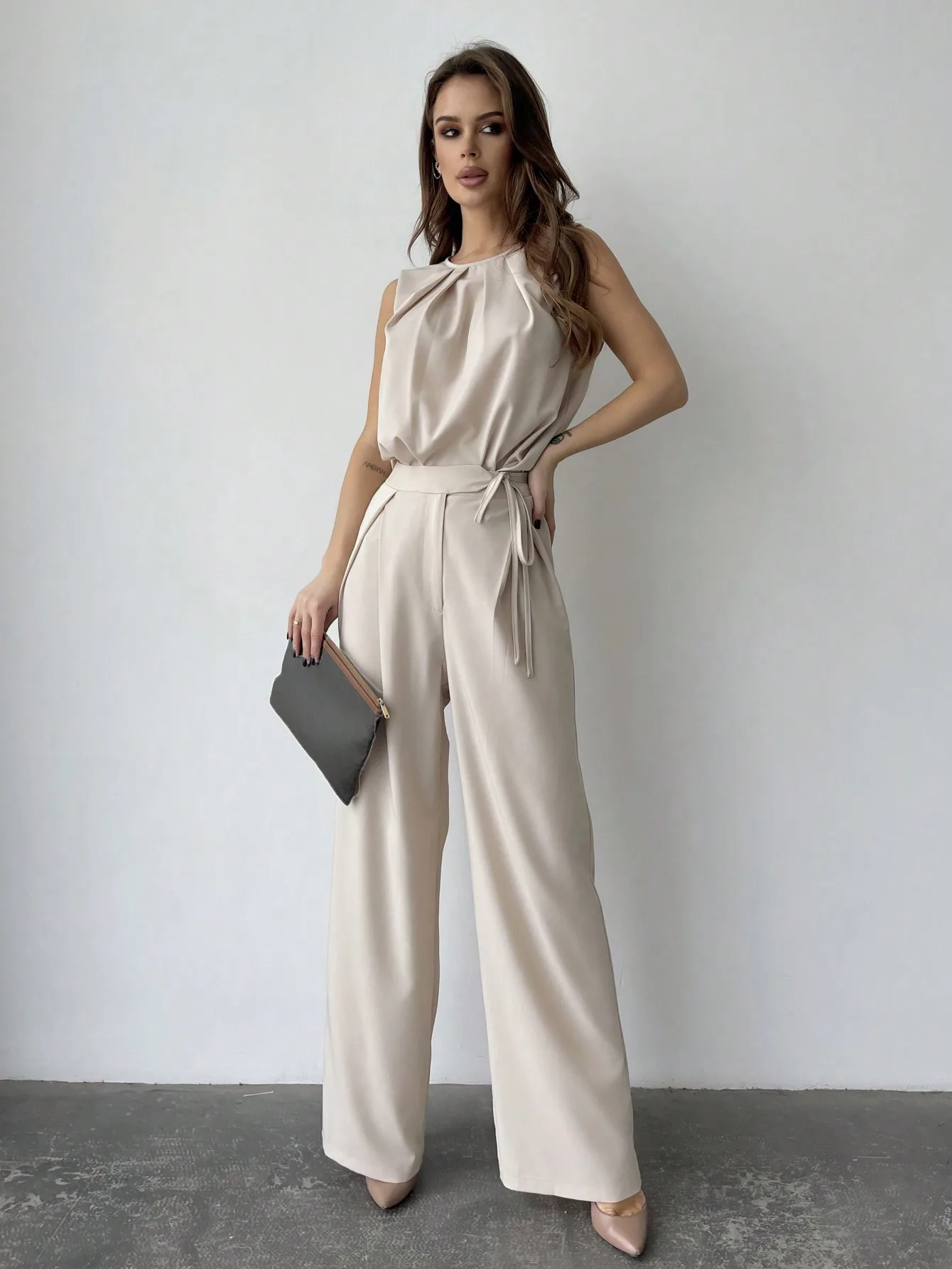 2024 Amazon wish Independent station cross-border new sleeveless top + high-waist commuter waist strap pants two-piece set