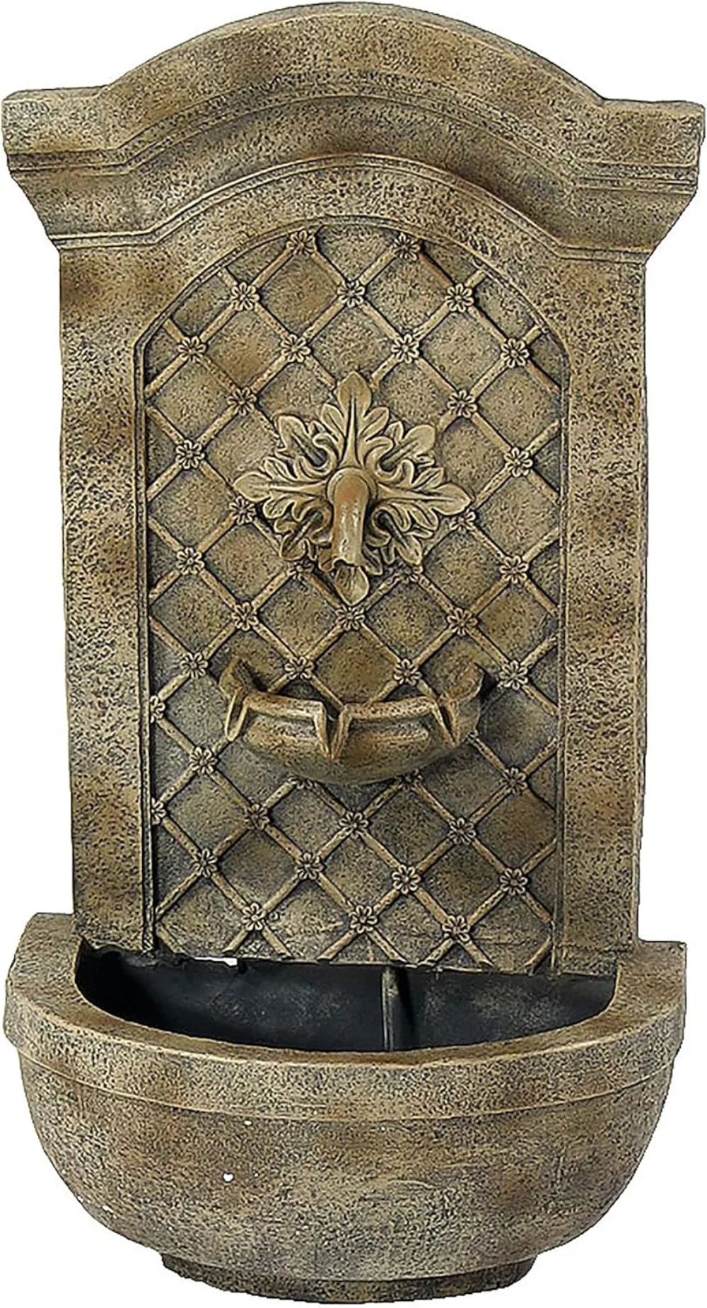 

Sunnydaze Rosette Leaf 31-Inch Polystone Outdoor Wall Water Fountain - Electric Submersible Pump - Florentine Stone Finish