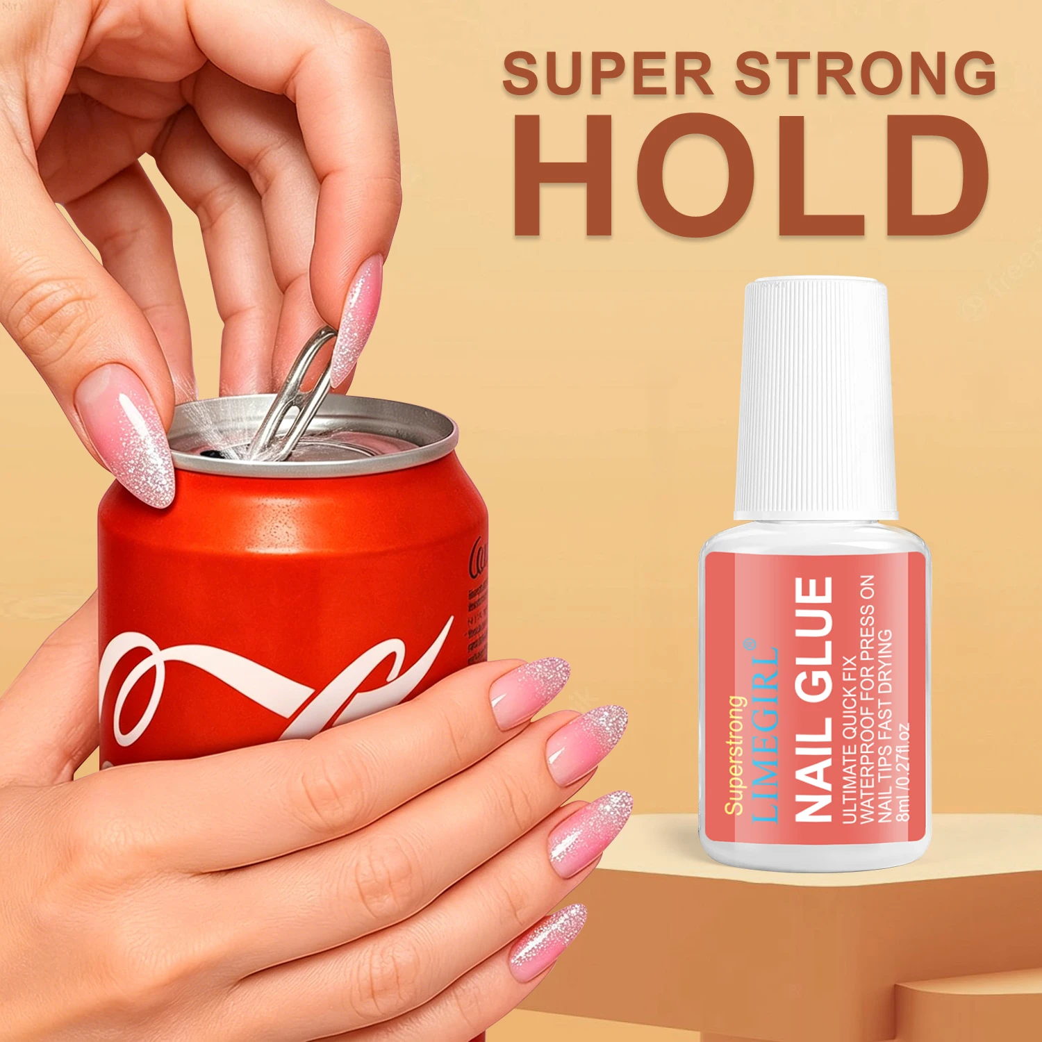 LIMEGIRL 8ml Strong Nail Glue Nails Adhesive Broken Nail Repair Brush-on Nail Glue Rhinestone Charms Acrylic Tips Bond Glue