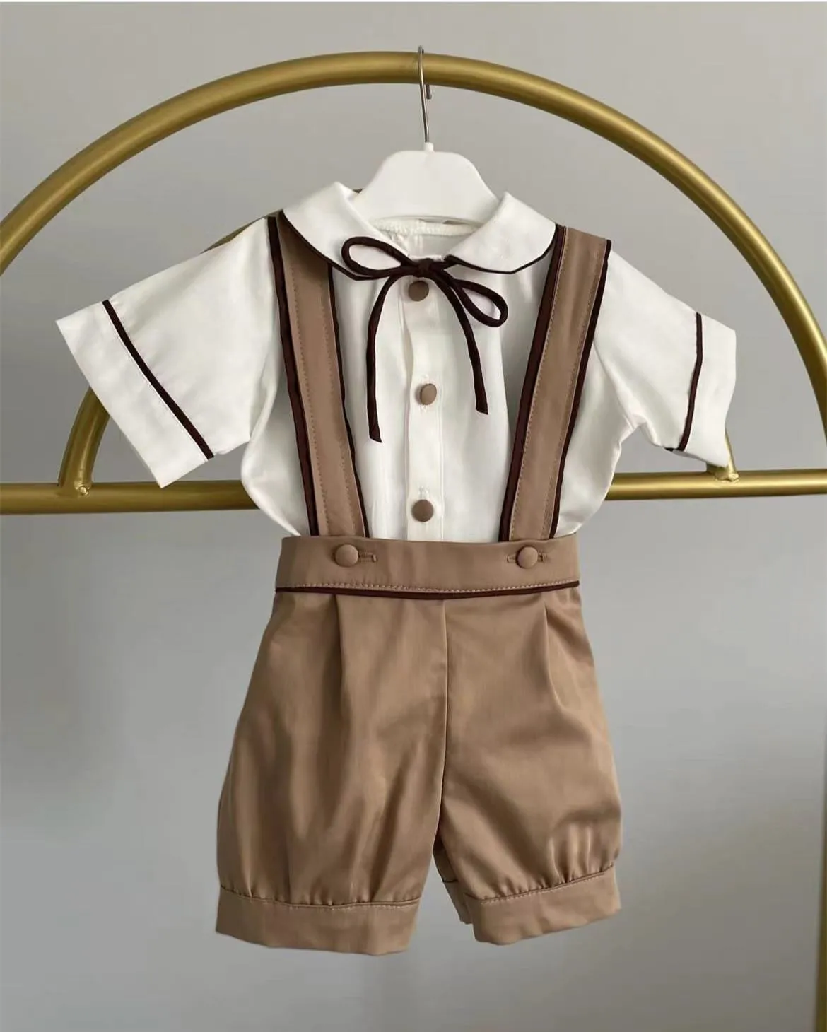 Baby Boy Spring Summer Vintage Khaki Suit for Eid Causal Birthday Photography