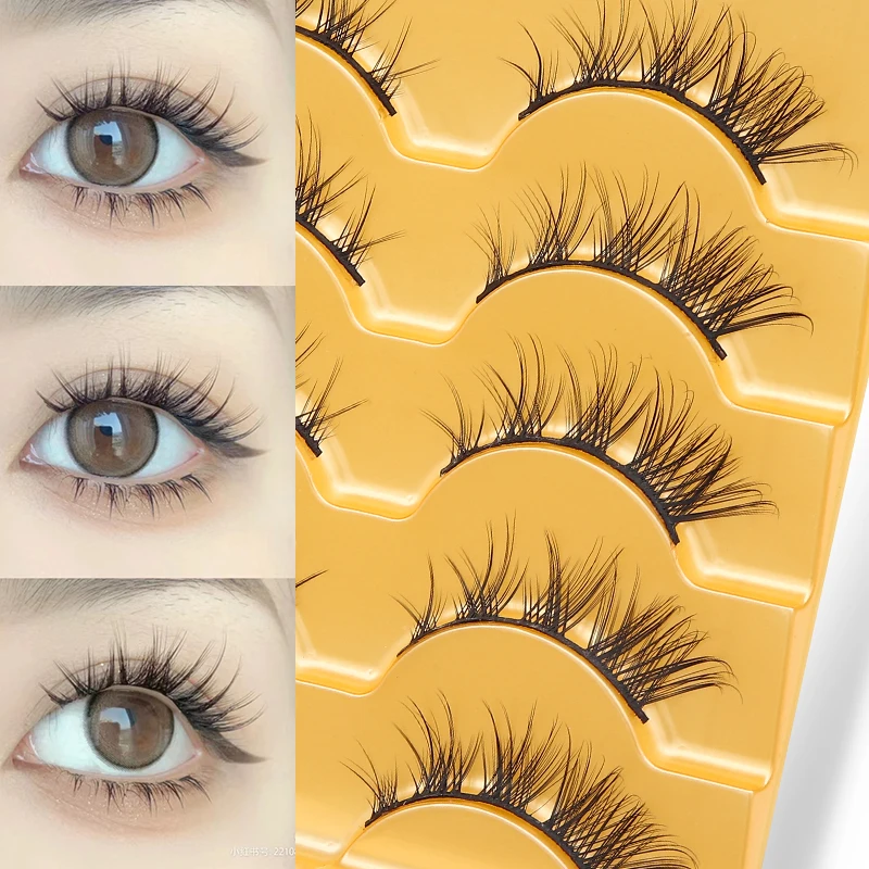 5 Paar transparente Flügelwimpern aus Kunstnerz, flauschige falsche Wimpern, koreanische natürliche Wimpern, Make-up-Wimpernstränge – Detail 2