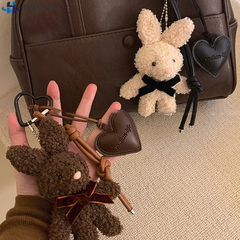 Y2K Cute Rabbit Bear Stuffed Keyring Sweet Backpack Pendant Kawaii Puppy Plush Keychain Bag Hanging Decoration For Girls Gift