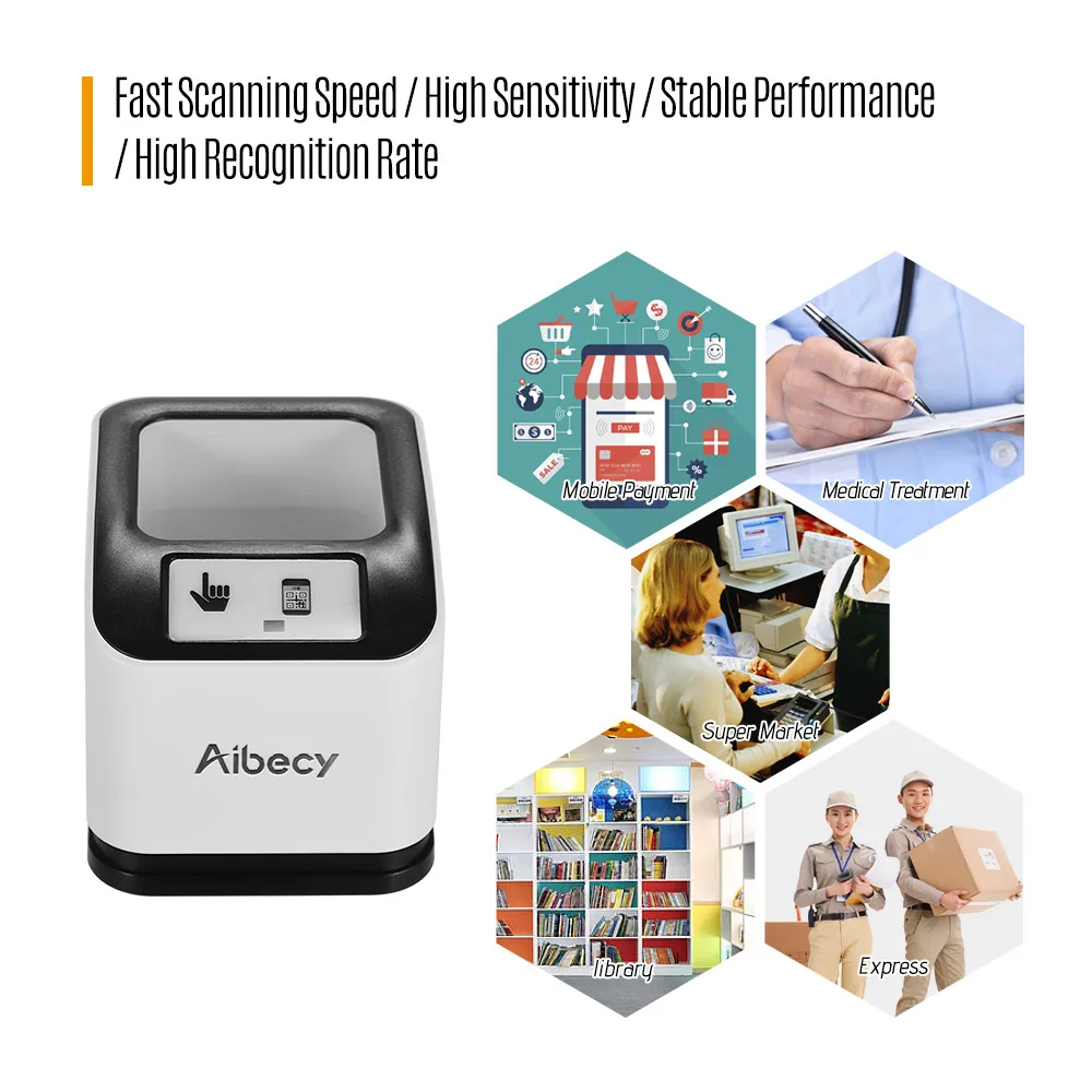 Aibecy 2200 1D/2D/QR Bar Code Scanner CMOS Image Desktop Barcode Reader USB Omnidirectional Screen Barcode Scanner