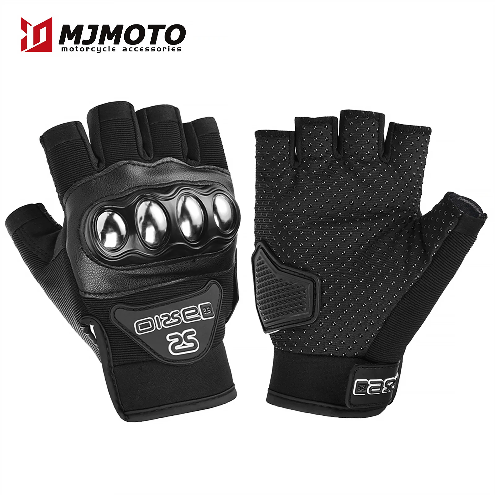 Half Finger Motorcycle Gloves With Steel Knuckles Outdoor Sports Safety Riding Protective Gloves Black Red M-XXL