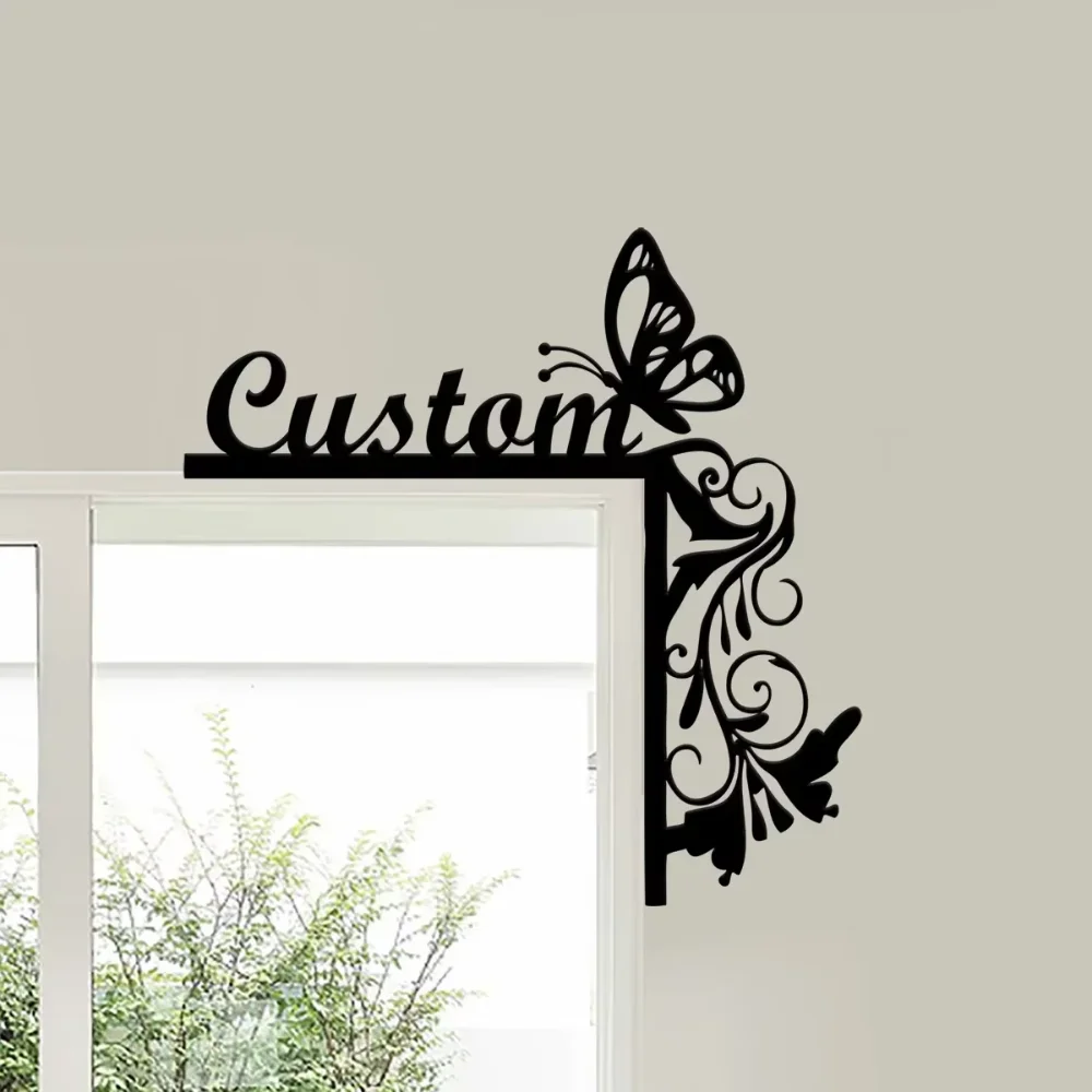 Custom Personalized Butterfly Door Corner Sign Made of Metal Animal Door Topper with Wild Life Sitter Design for Pet Door Trim