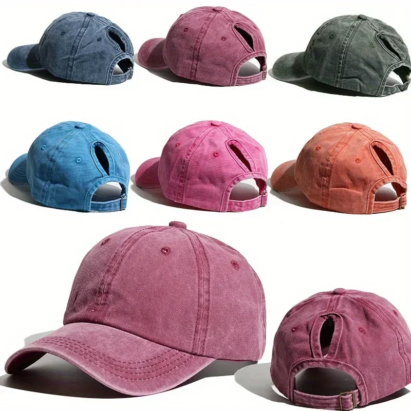 

Simple Washed Hole Crossing Hat Summer Ponytail Hat Outdoor Visor Casual Sun Hats Messy High Bun Women's Caps Female Casquette