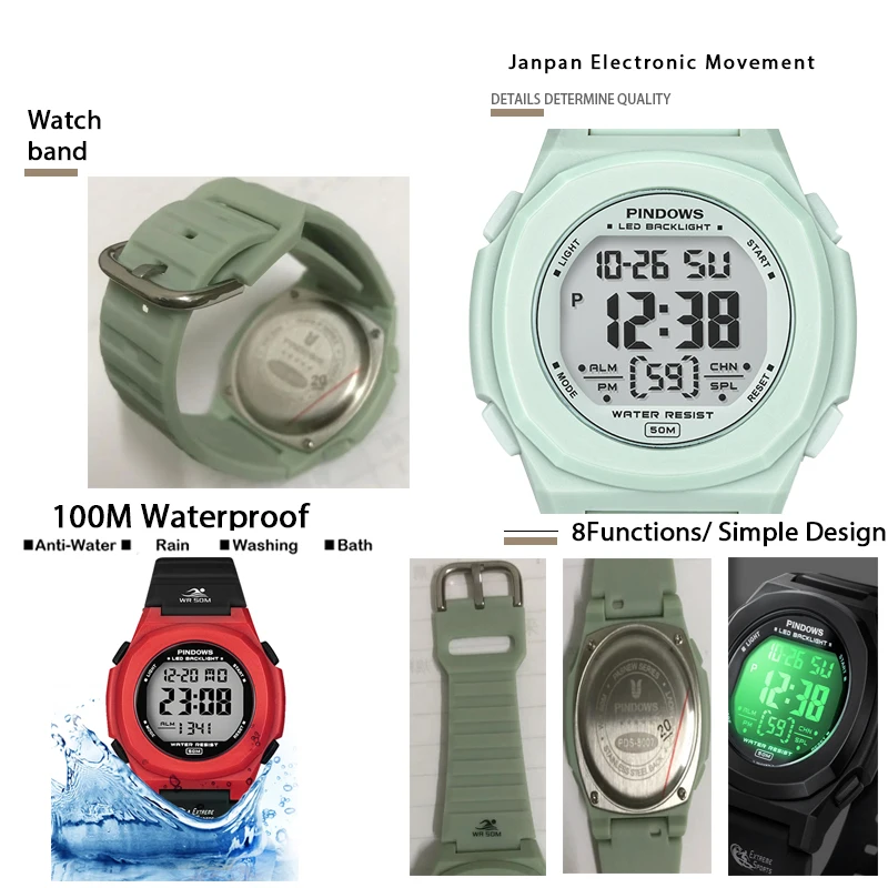 Fashion Waterproof Digital Watch Women Original Alarm Electronic Sport Wristwatch Men Luminous Hand Clock Lady Outdoor Exercise