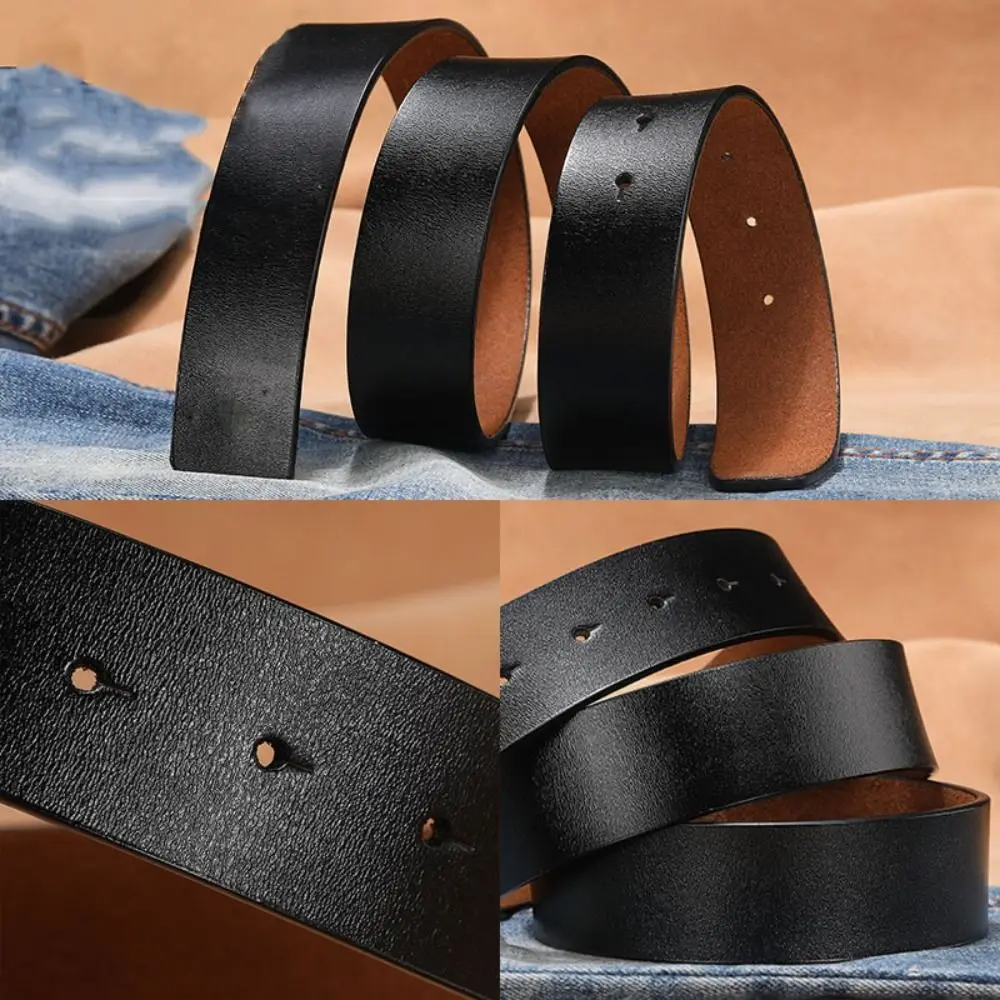 Durable Replacement Luxury Brand Designer Genuine Leather Belt Classic Waistband No Buckle Girdle 3.3/3.8cm with Hole view 5