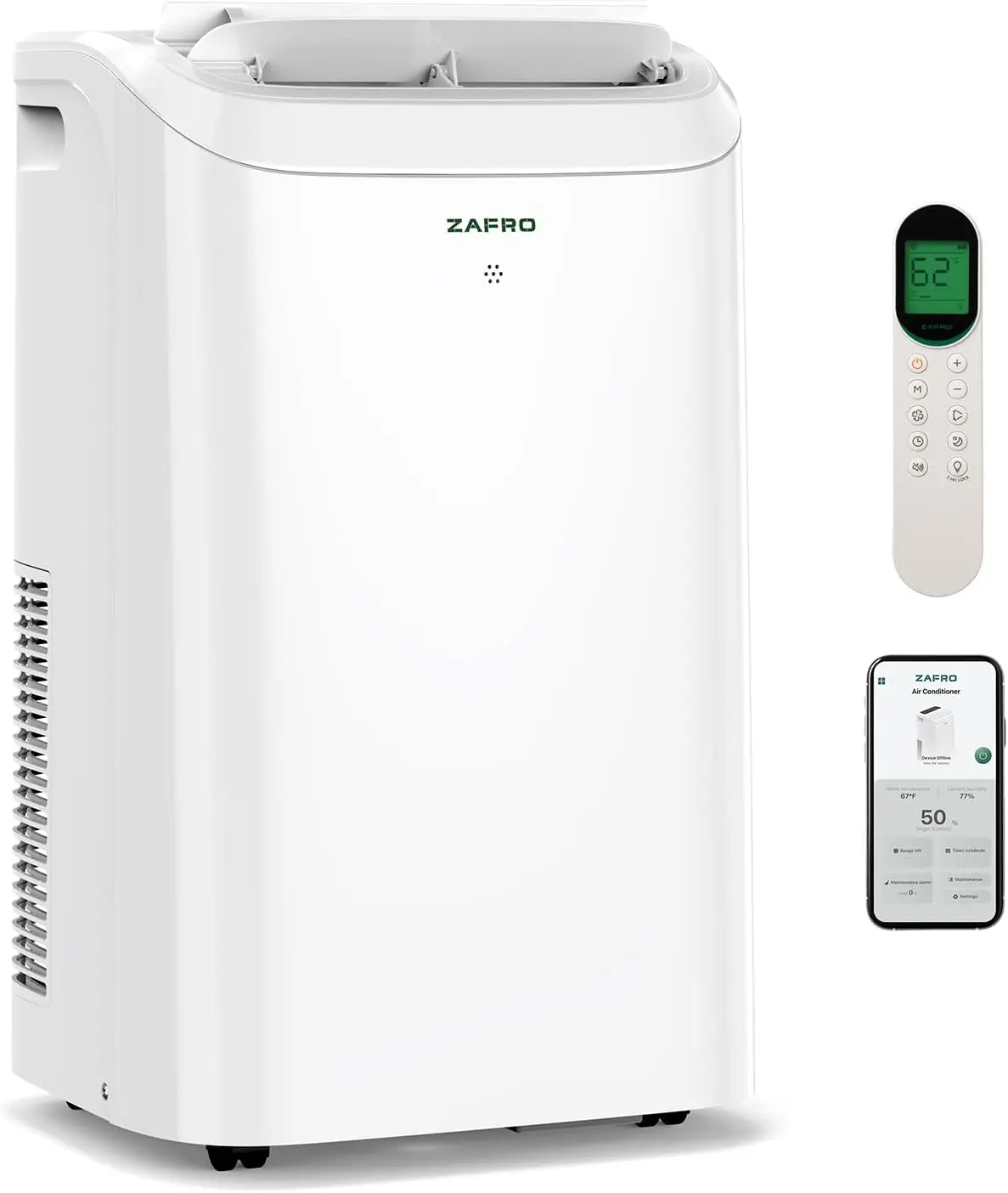 

ZAFRO 4000 БТЕ (10000 БТЕ SACC) Портативные кондиционеры с управлением через приложение Wi-Fi, 46 дБ, R32, экологически чистые, бысткое охлаждение в течение 30 с, N