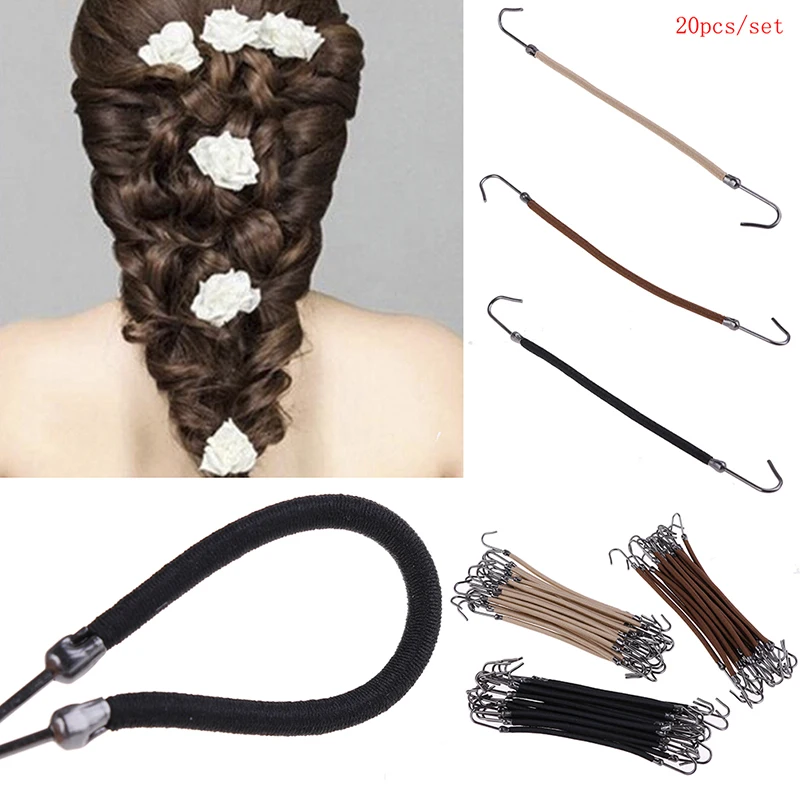 Pinzas elásticas para el cabello para niña, accesorios para el cabello, bandas de goma con gancho, soporte para cola de caballo, tocado grueso, 20 piezas