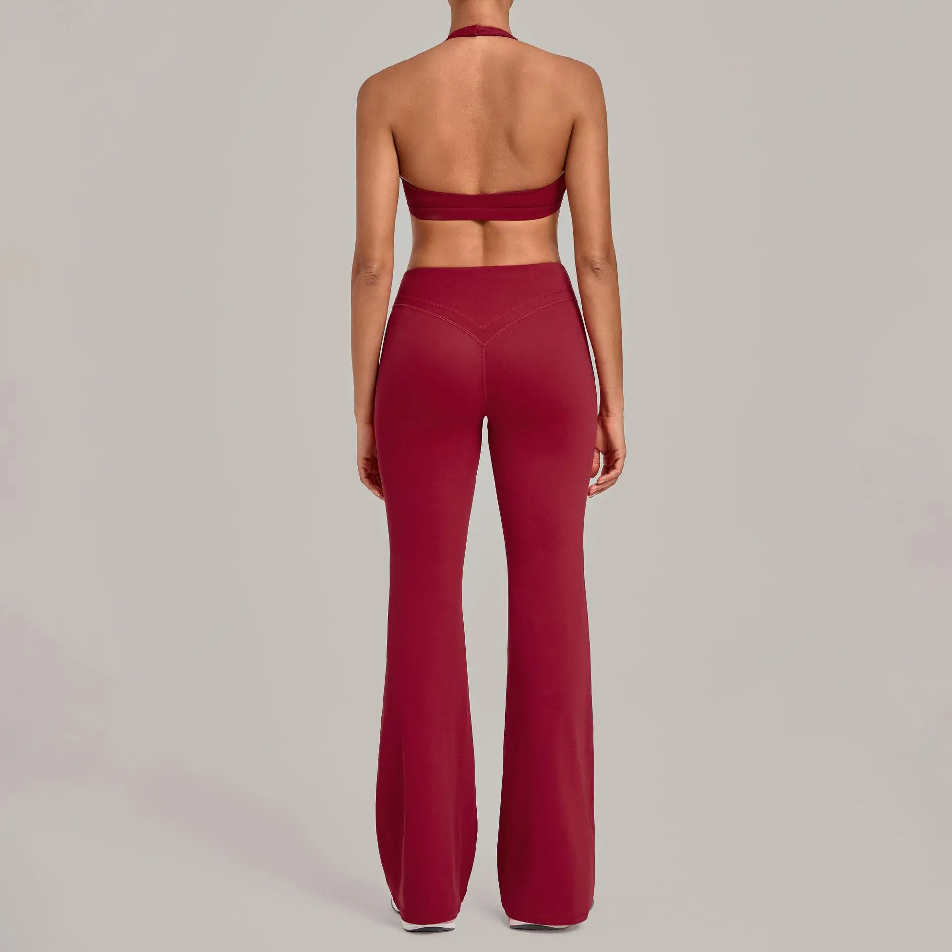 Women's Yoga Sets Gym Workout Anti Breast Vibration Sports Halter Open Back Vest High Waist Flare Leggings Casual Wear Suits