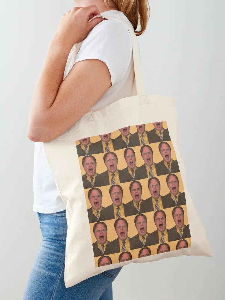

Dwight Schrute The Office Repeat Pattern in Mustard Yellow Shirt Yelling Tote Bag
