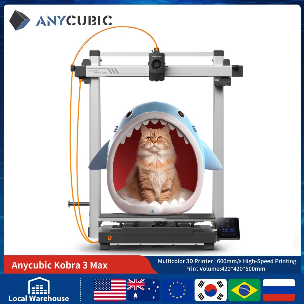 

3D-принтер ANYCUBIC Kobra 3 Max с максимальной скоростью печати 600 мм/с, большой областью печати 500*420*420 мм, FDM, автоматическое выравнивание