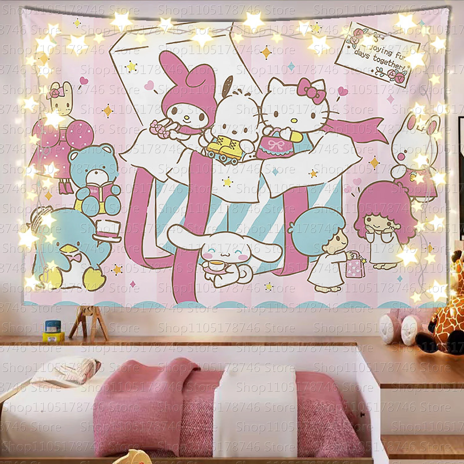Sanrio Mikko Niedlicher Cartoon-Hintergrund-Wandteppich im Ins-Stil, Raumdekoration, Hängedekoration für Wohnheim und Mietwohnungen