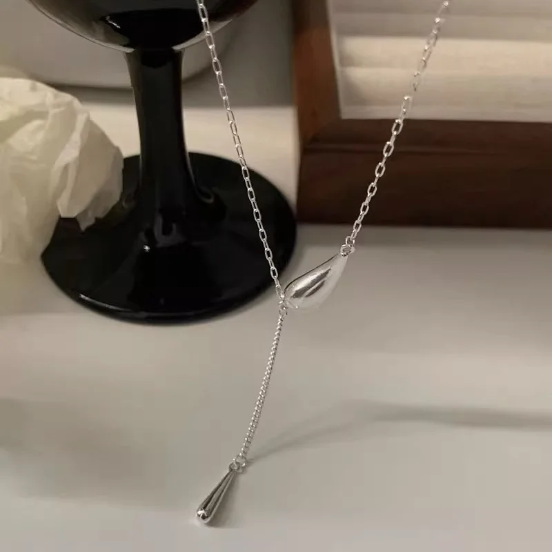 VENTFILLE 925 Sterling Silver Necklace For Women Water Drop Tassel Minimalism Versatile Trend Korean Jewelry Gifts Wholesale