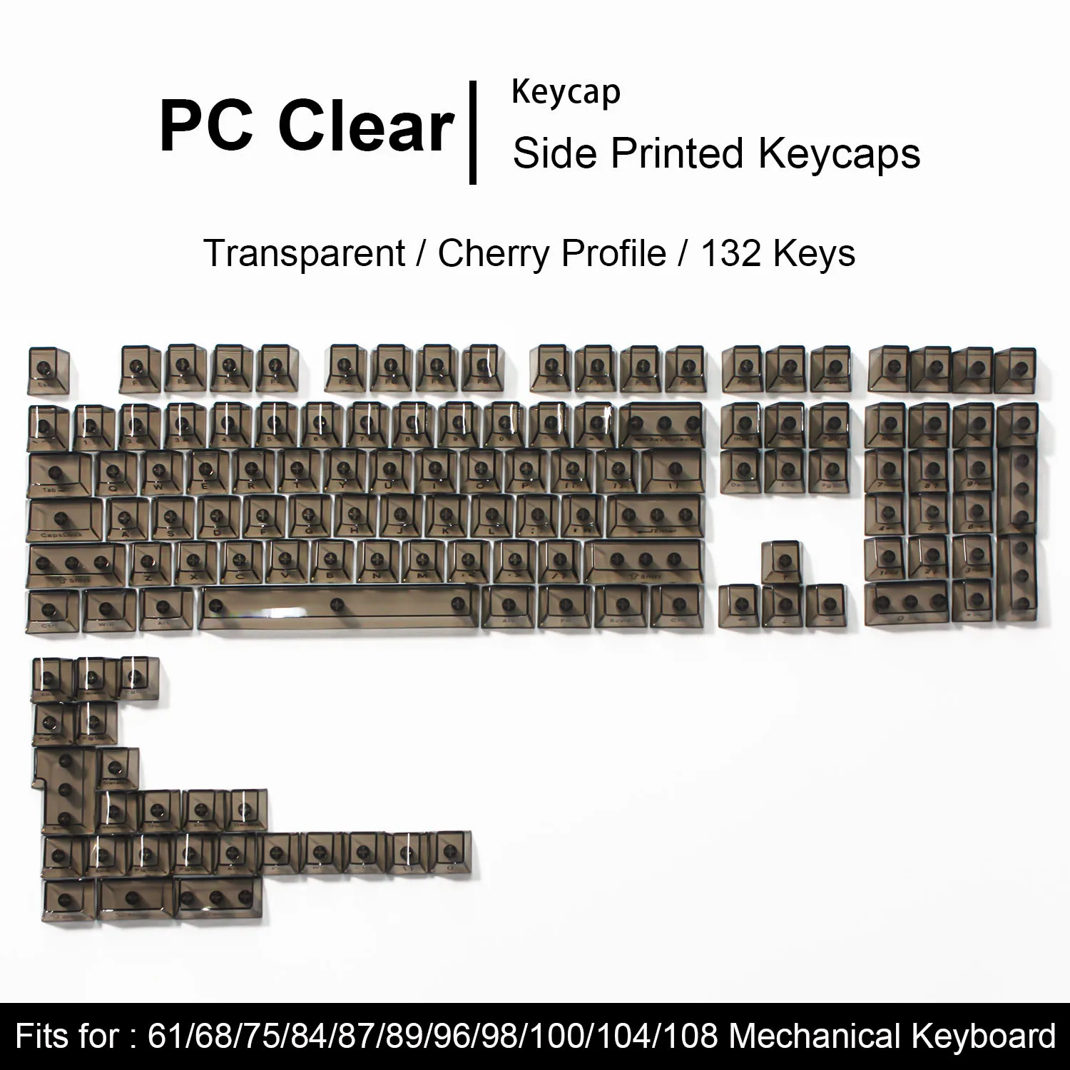 132 Keys Full Transparent Side Print Keycaps PC Keycaps Cherry Profile White UV Printing Crystal Keycap for MX Switches Keyboard view 6