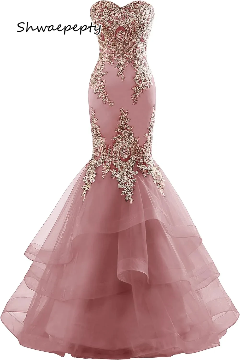 فستان سهرة بحورية البحر مكشكش مع دانتيل ذهبي مزين برقبة على شكل قلب بدون أكمام من التول الأخضر للحفلات الراقصة حسب الطلب