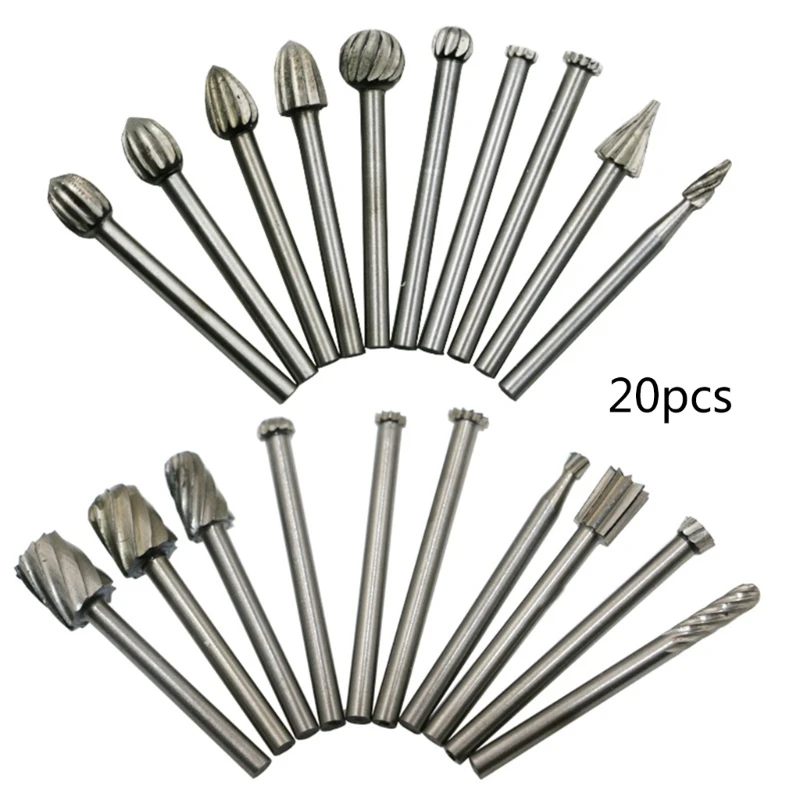 20pcs/set Assorted 39mm Carbide Rotary Point Burr Die Grinder Bit 3mm Shank Milling Cutter Abrasive Tools Rotary Burrs