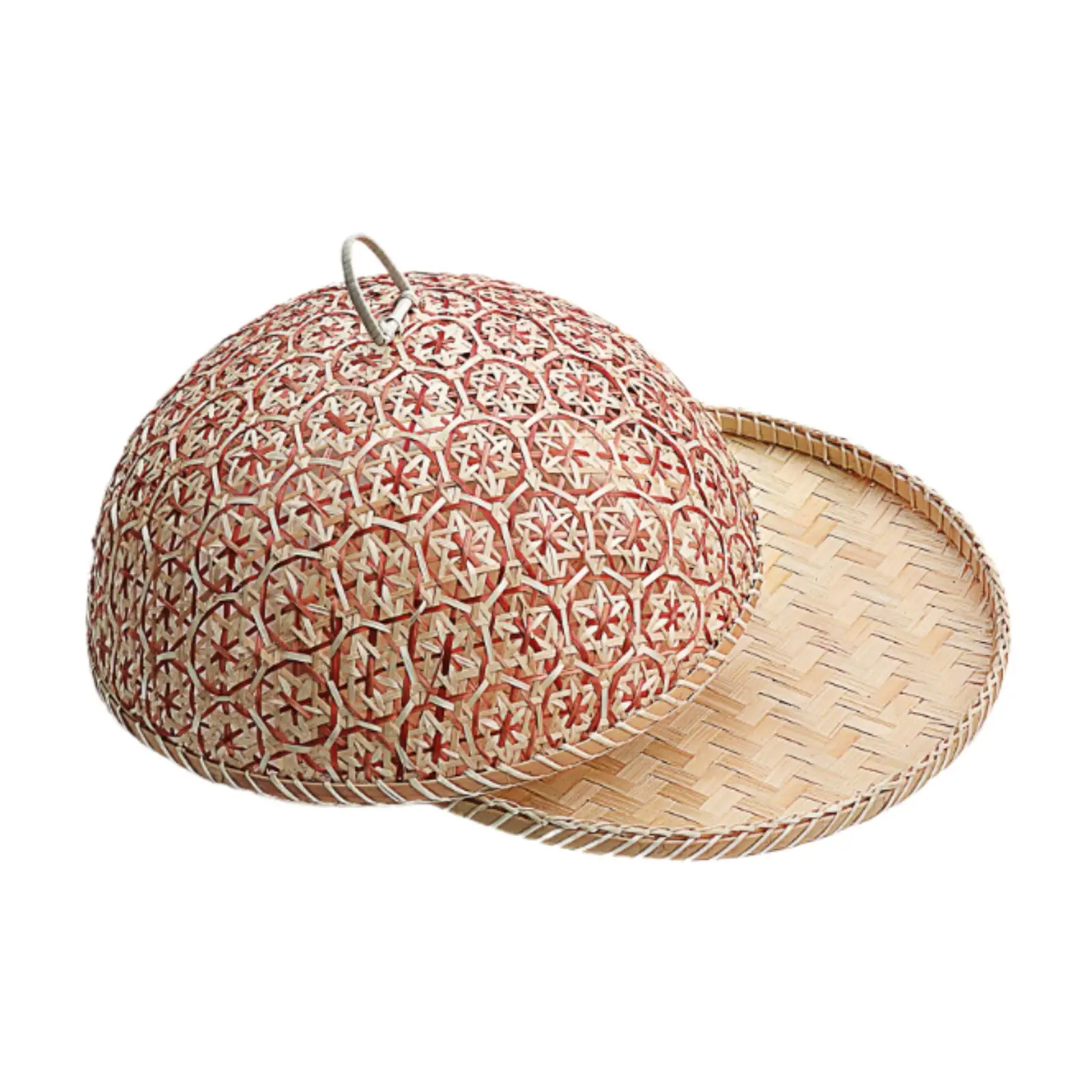 Handmade Bamboo Food Cover with Tray Breathable Tableware Cover Outdoor Picnic Food Protector for Home Kitchen Gadgets