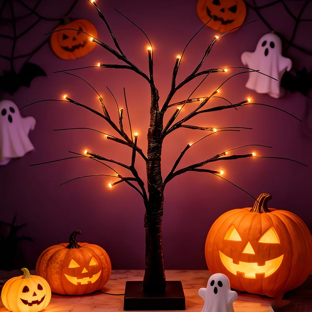 1pc 24LED Halloween Spooky Artificial Black Branches Tree Lights USB/Battery Powered for Home Party Desktops Festival Decoration