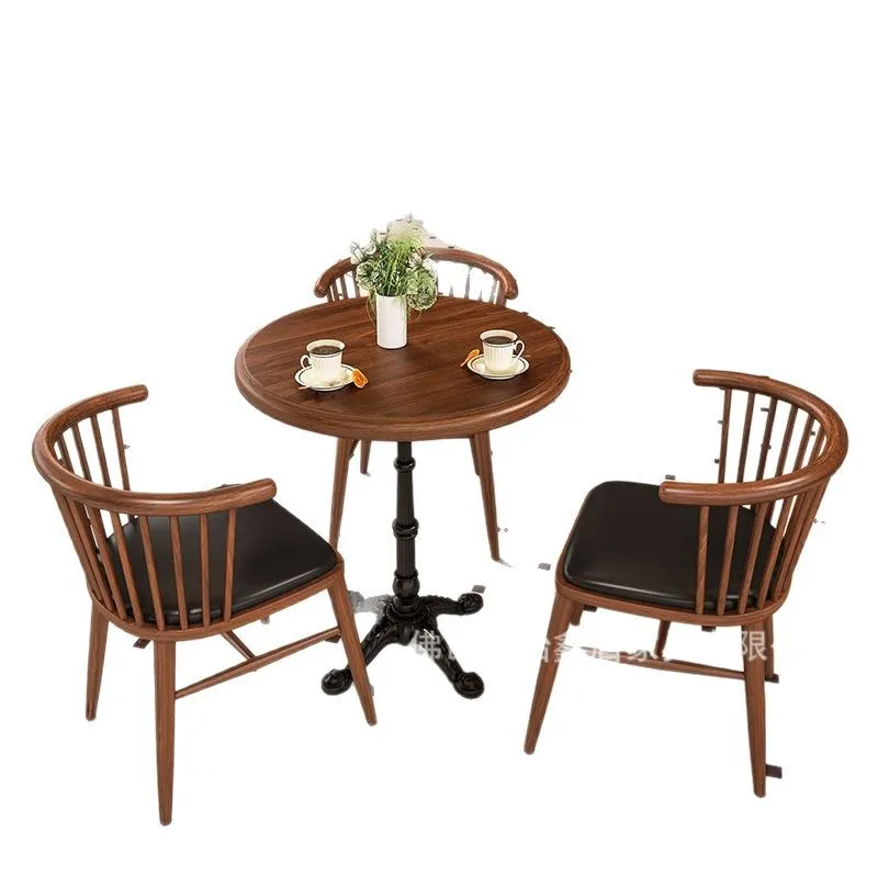 American retro cafe bar solid wood table and chair combination baking dessert milk tea shop table and chair