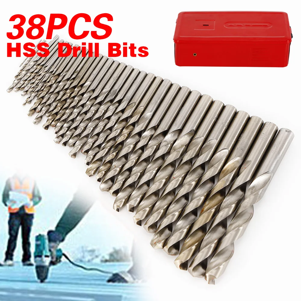 38Pcs Titanium Drills Bit Tool Set Metric Cobalt Drill Twist HSS Kit for Drilling in Steel Cast Iron Metals Material