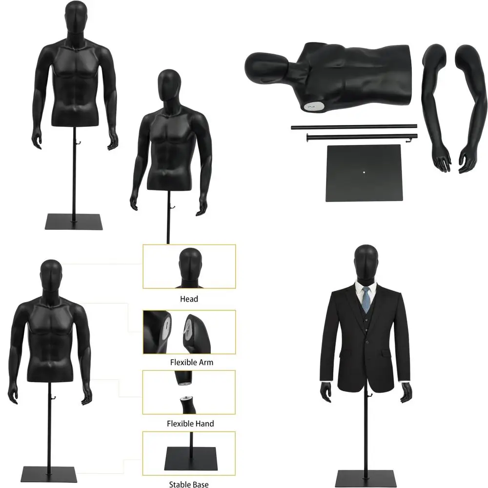 

Adjustable Height Male Mannequin with Detachable Arms for Clothing Display, 4.27-6.56ft, Black