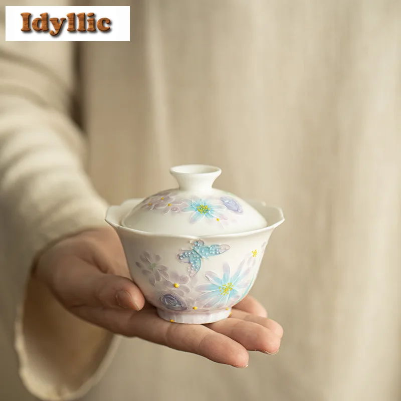

130ml Japanese Arita Ware Hand-painted Gaiwan Creative Tea Tureen Tea Bowl With Lid Kit Tea Making Cover Bowl Cha Supplies Gift