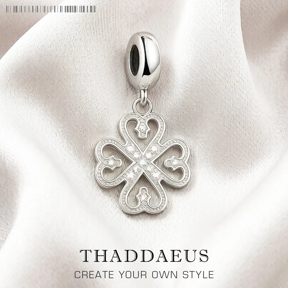 Heart Clover Lucky Dangle Charm Pendant For Women 925 Sterling Silver Trendy Brand New Gift